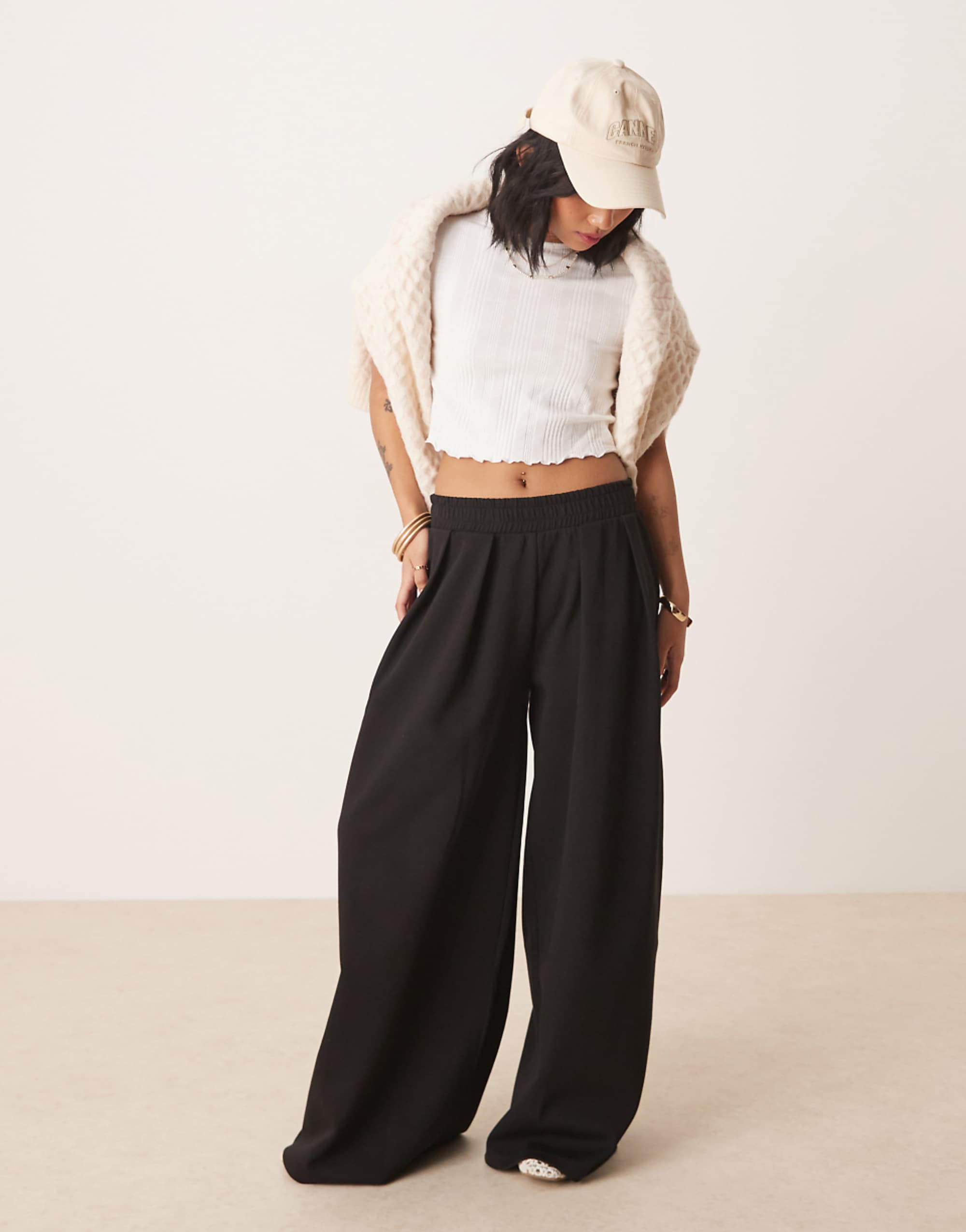 Asos Design Petite Interlock Super Wide Leg Pants in Black