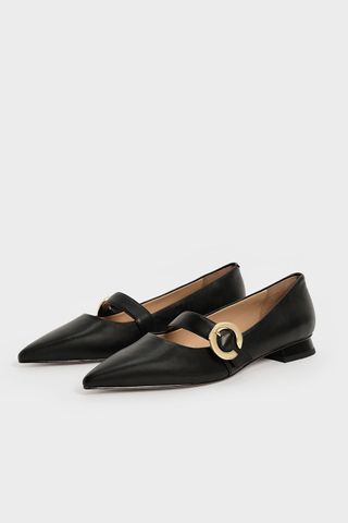 Charles & Keith Metallic Buckle Leather Mary Janes