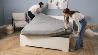 Siena Memory Foam Mattress placing onto bed frame