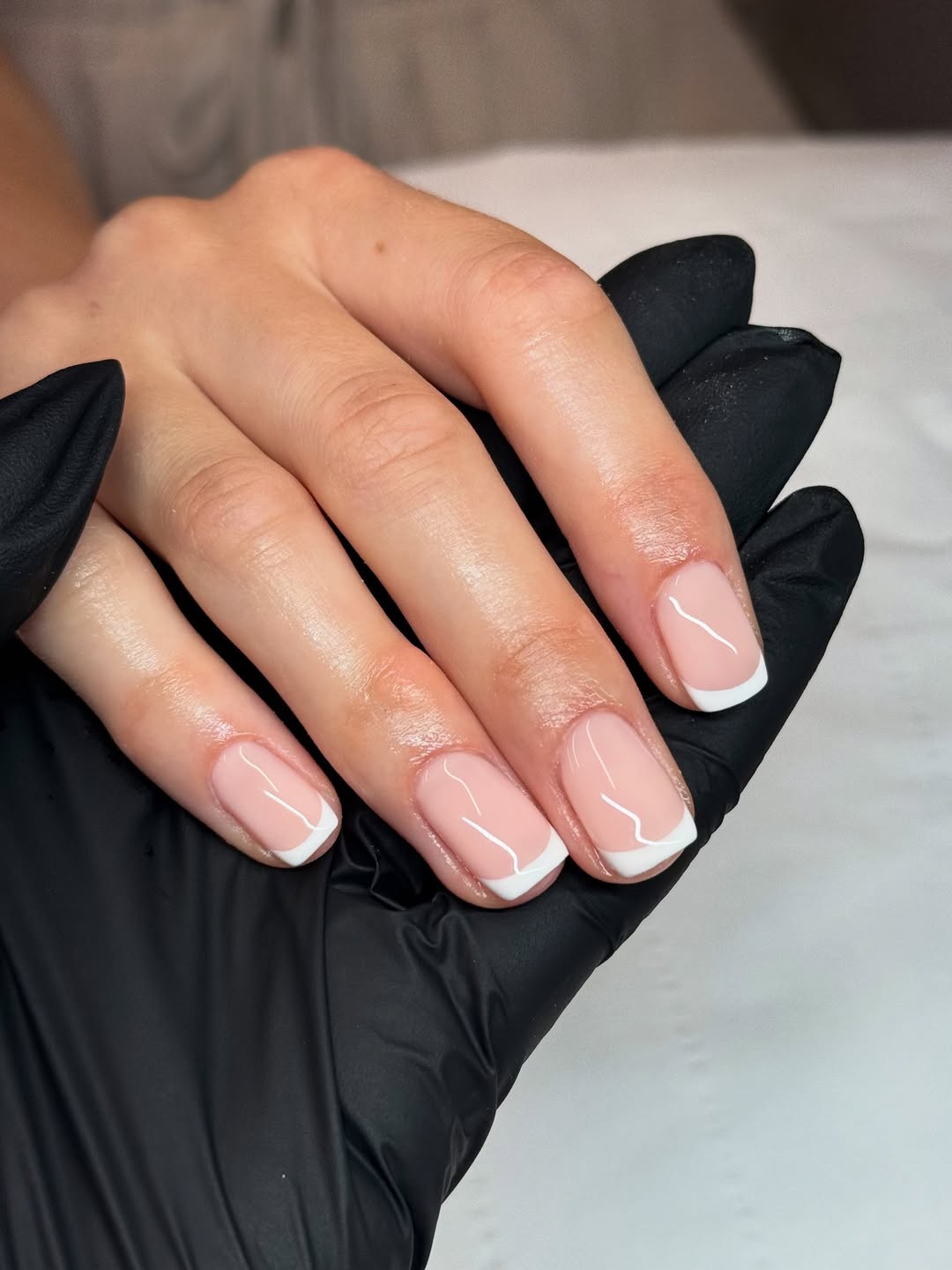 Square short French tip nails