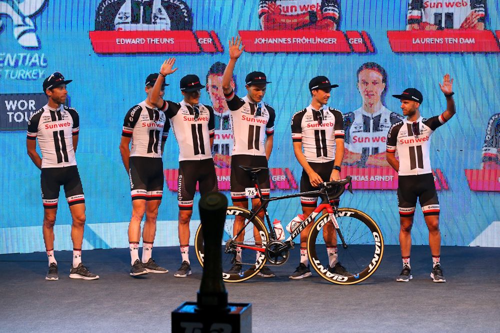 Team Sunweb riders greet the crowd