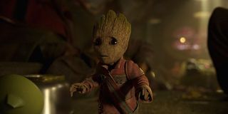 Baby Groot wearing coat in Guardians of the Galaxy Vol. 2