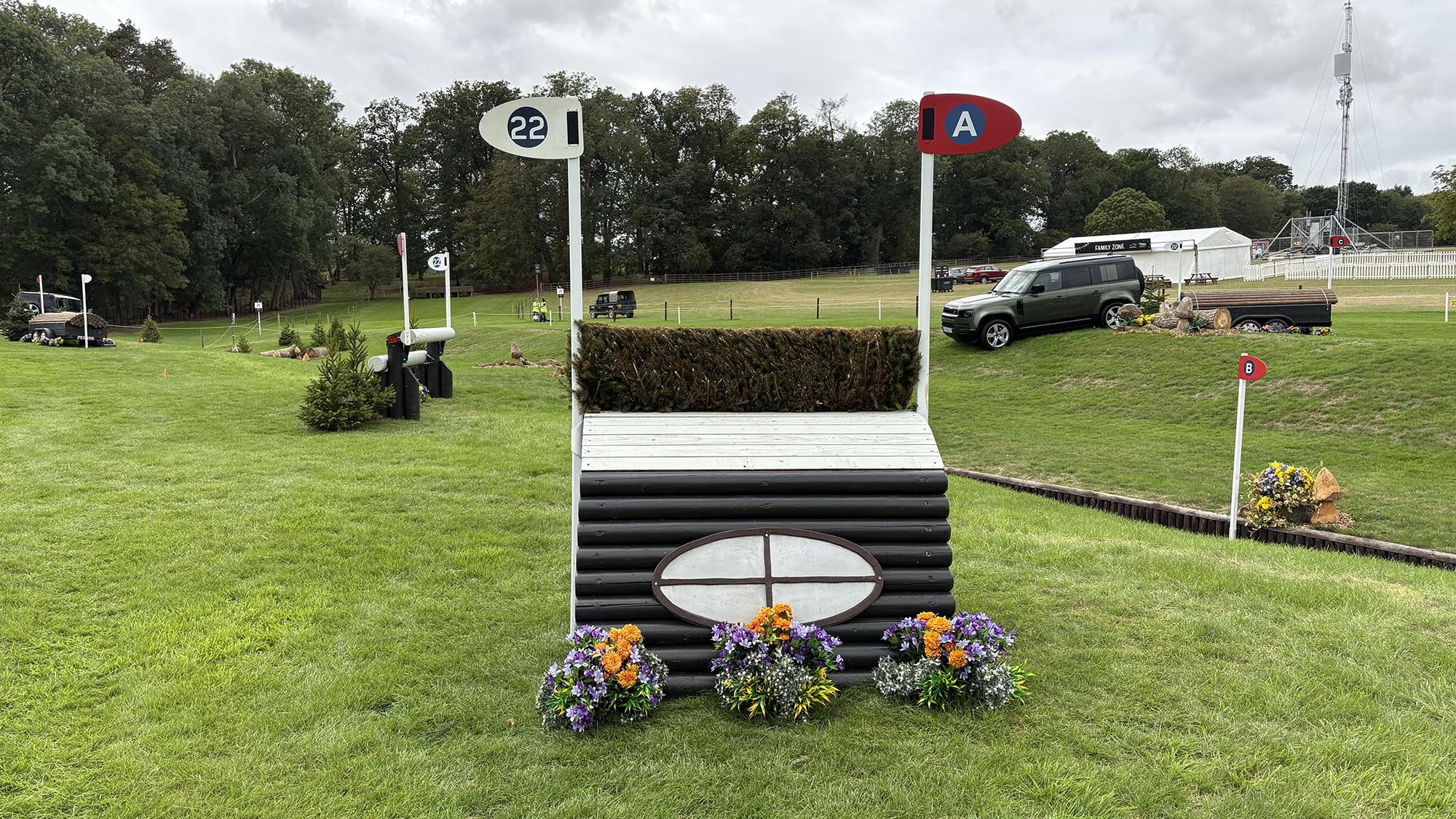 Narrow fence with brush top on the Burghley cross-country course 2026