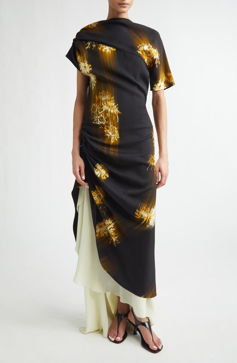 Antonella Asymmetric Floral Print Stretch Cady Dress