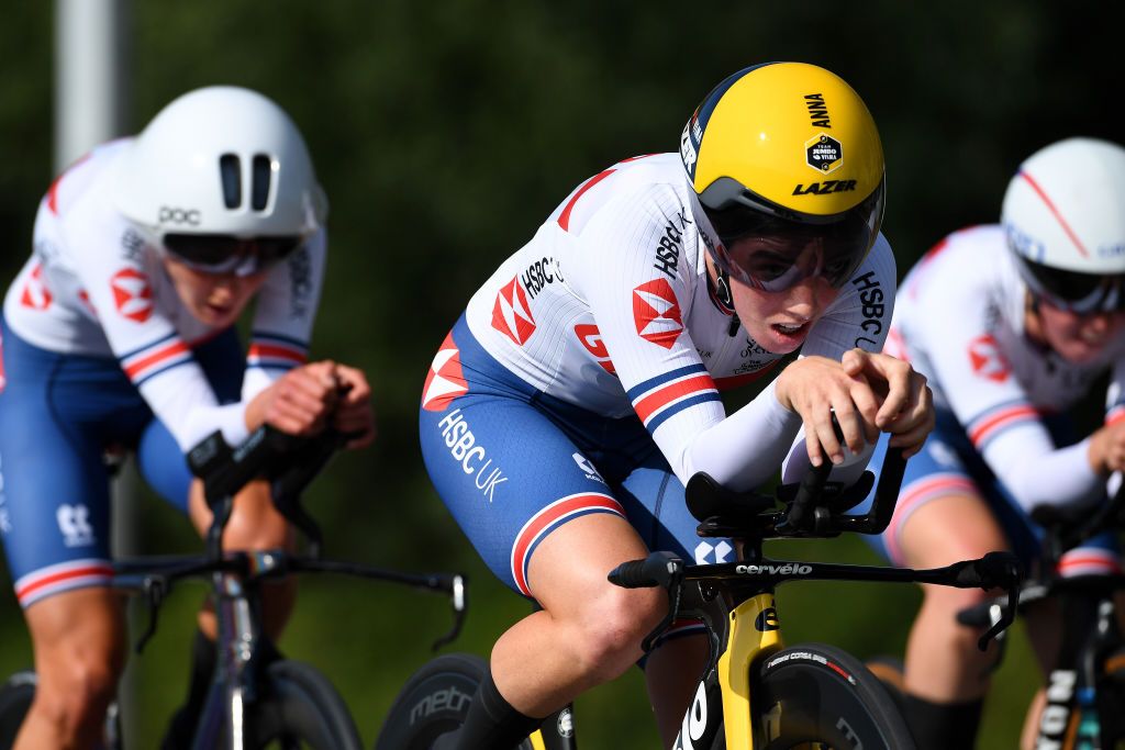 BRUGES BELGIUM SEPTEMBER 22 Anna Henderson of Great Britain sprints during the 94th UCI Road World Championships 2021 Team Time Trial Mixed Relay a 445km race from KnokkeHeist to Bruges flanders2021 TT on September 22 2021 in Bruges Belgium Photo by Tim de WaeleGetty Images