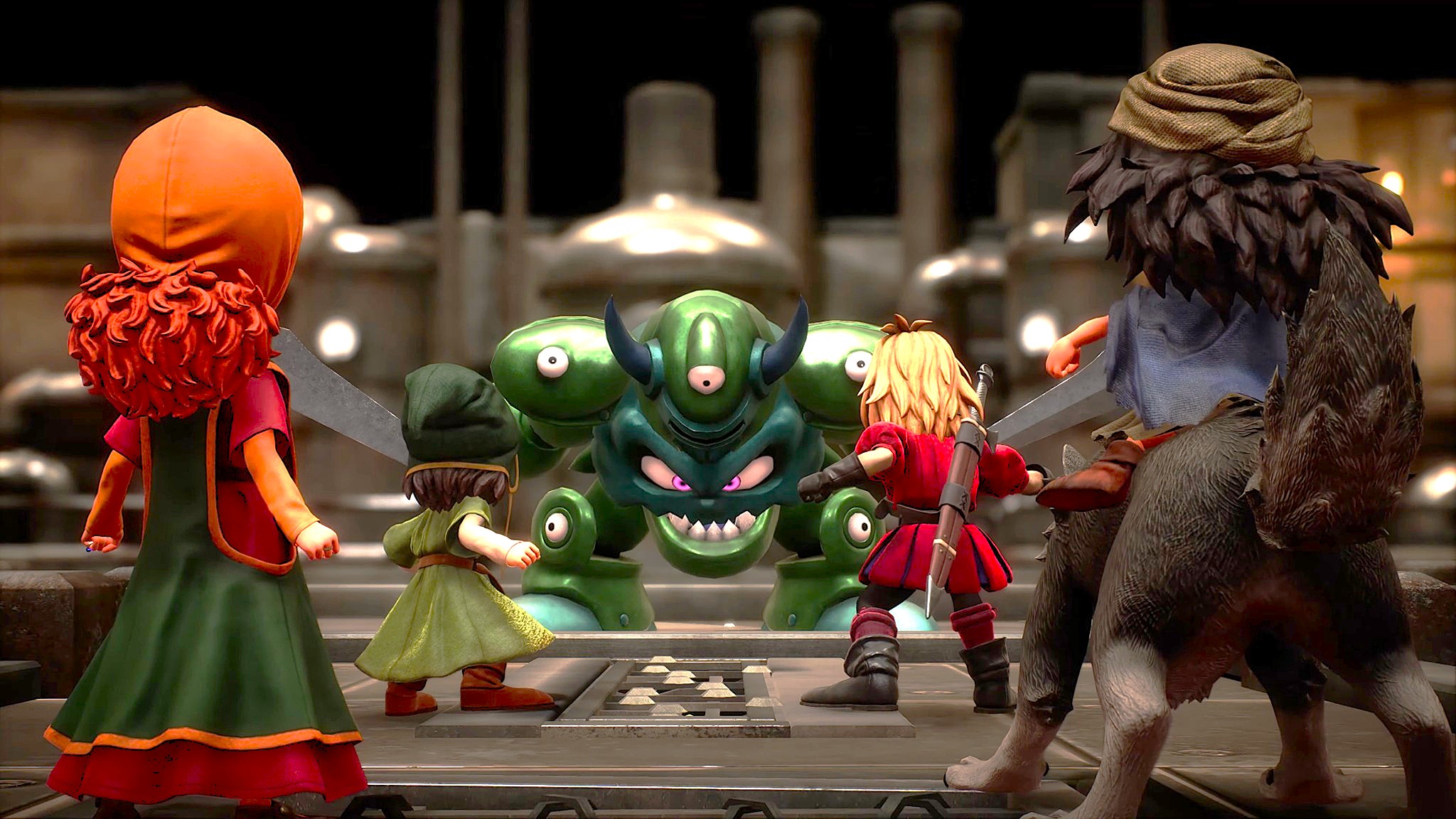 Edited screenshot of heroes fighting a monster in Dragon Quest VII Reimagined