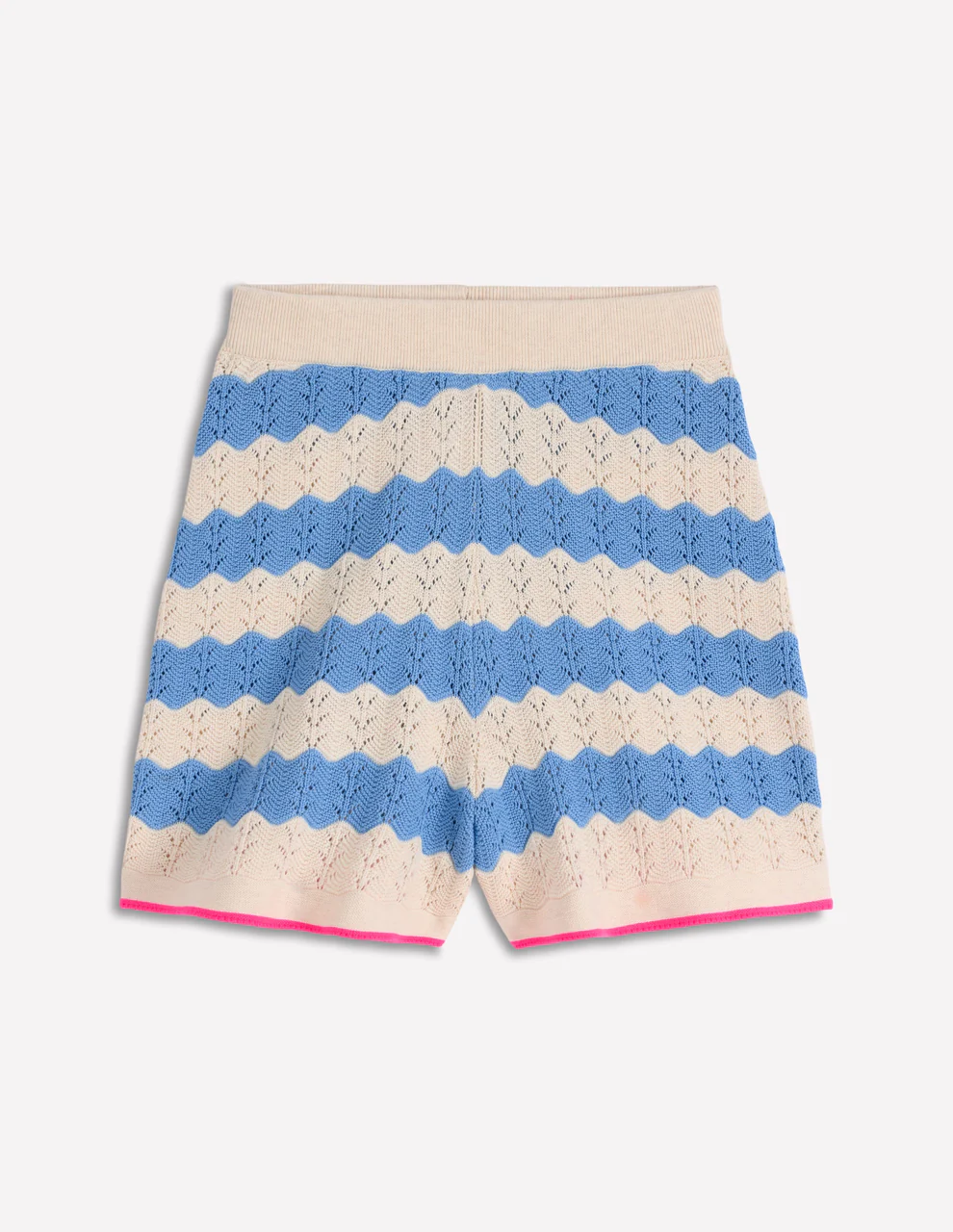 Knitted Pointelle Shorts-Blue, White