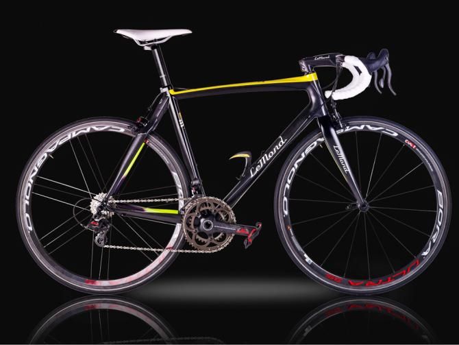 The LeMond bicycle brand returns in 2014 with three limited edition models only differing in cosmetic details related to frame graphics pertaining to his three Tour wins. Pictured is the TdF89 model.