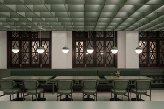 cafe in green tones in Zhang Taiyan by Tsing-Tien Making