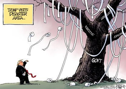 Political cartoon U.S. Trump disaster response Puerto Rico paper towel