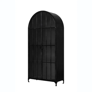 black cabinet bookcase with glass doors