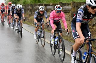 Remco Evenepoel (Soudal-QuickStep) in the maglia rosa at the 2023 Giro d'Italia