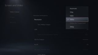 A screenshot of the PS5's display settings menu page