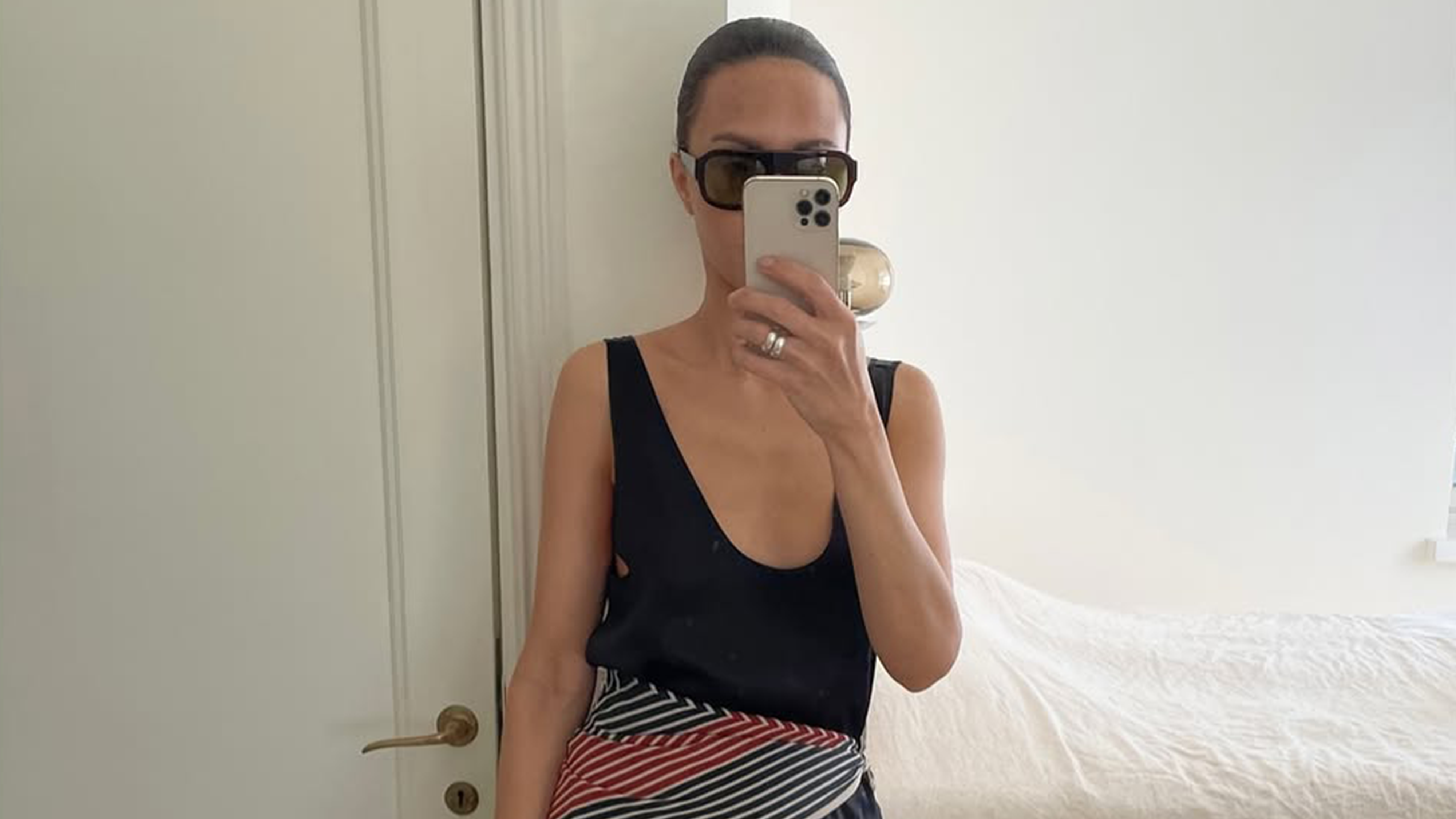 @johannapiispa wearing silk bias-cut pants.