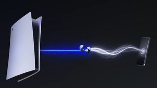A PlayStation Link graphic showing a PS5, mobile phone, and pair of Pulse Explore earbuds