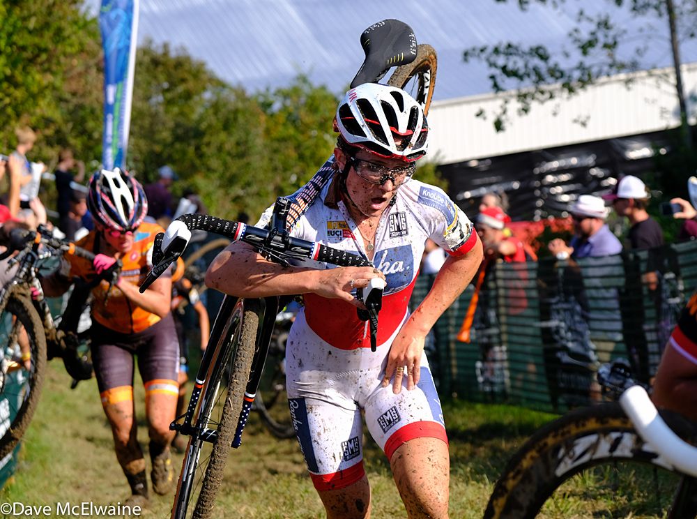Ellen Noble (USA) racing to fifth place overall, and first U-23