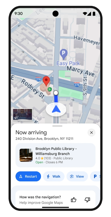 Google maps destination guidance
