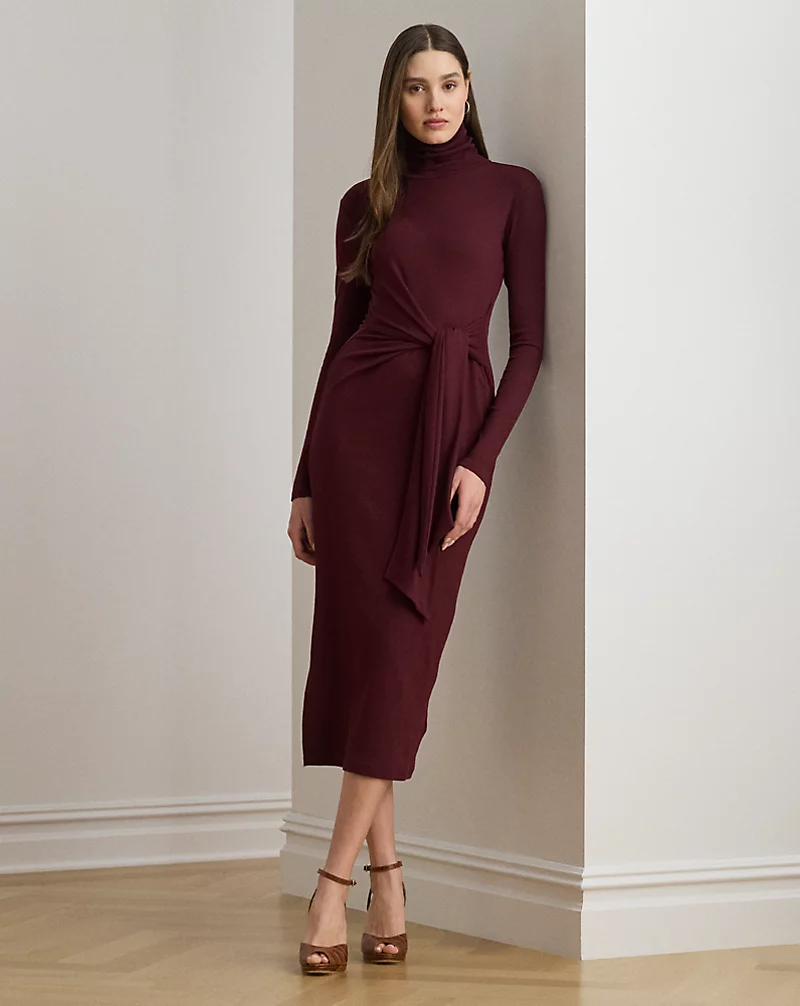 Tie Front Roll Neck Dress