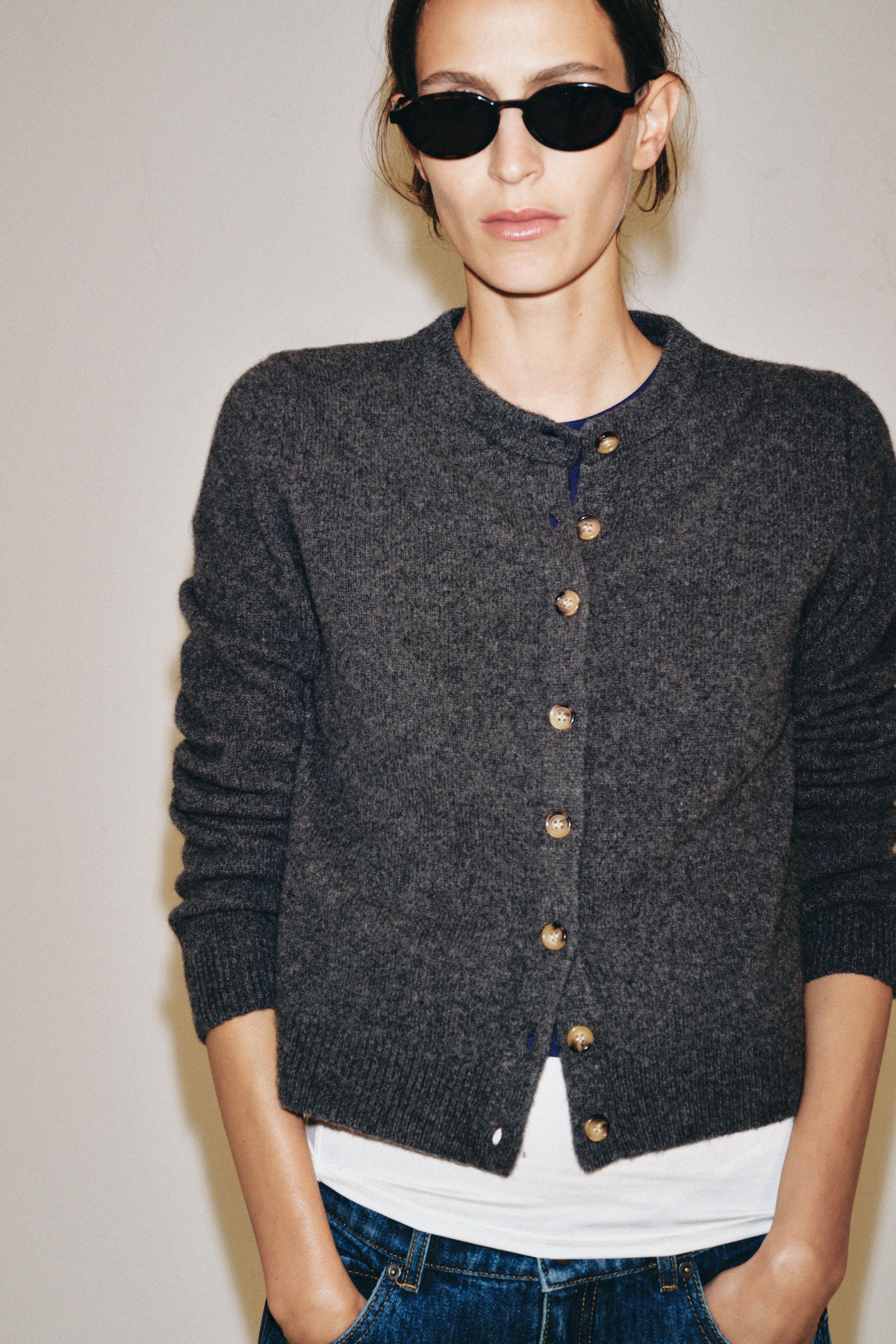 Cashmere Wool Buttoned Cardigan - Mid-Grey - S