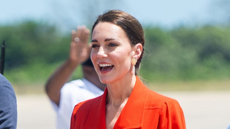 Kate Middleton goes retro with red blazer and white flares