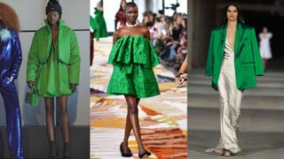 New York Fashion Week runway pictures models wearing green