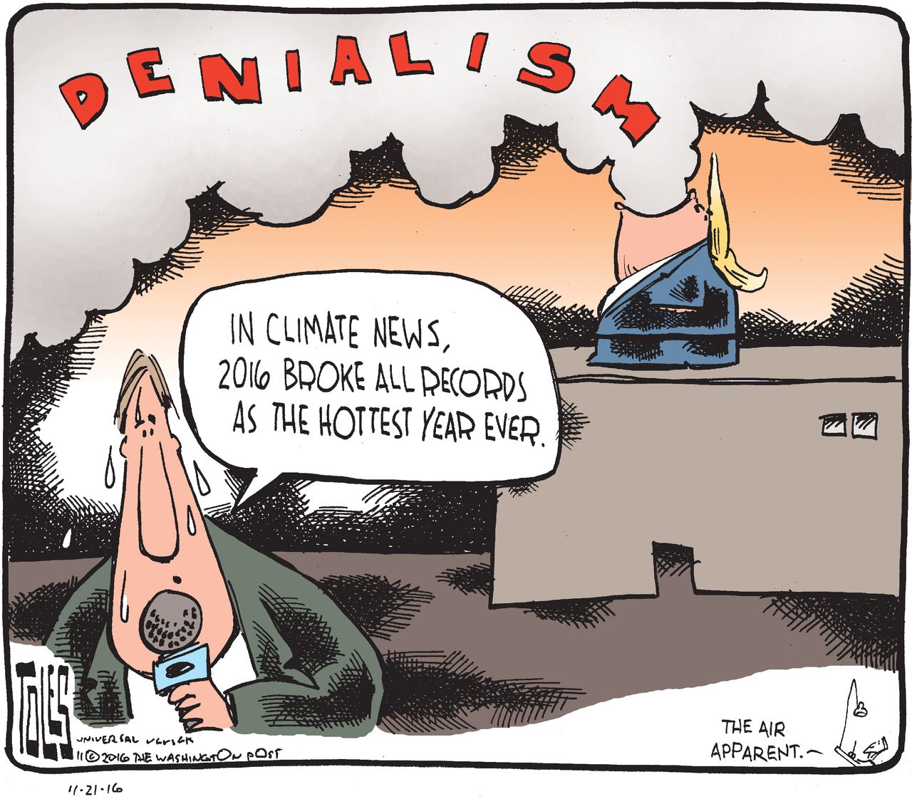 Political cartoon U.S. Donald Trump climate change denial