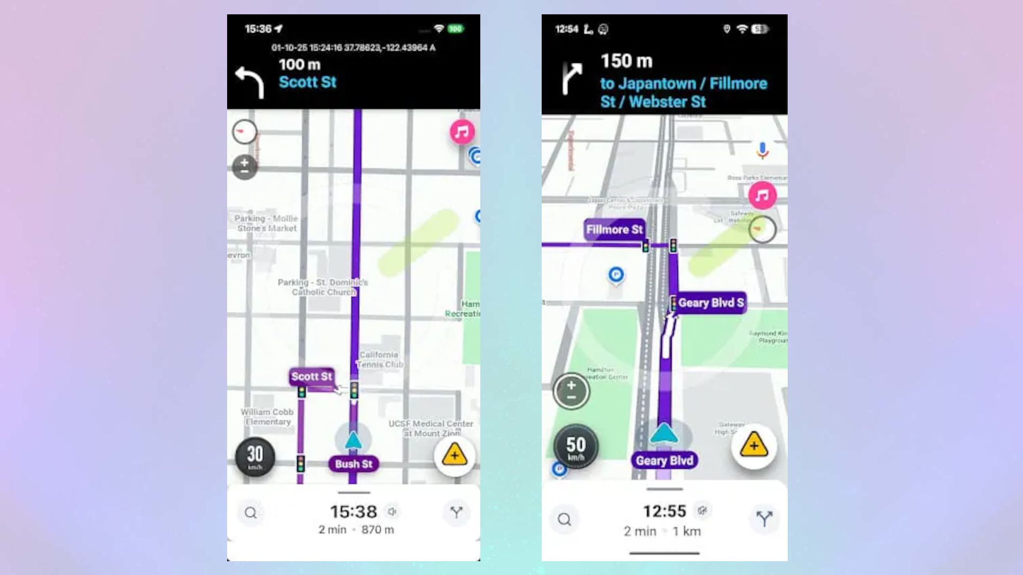 Waze app showing traffic lights