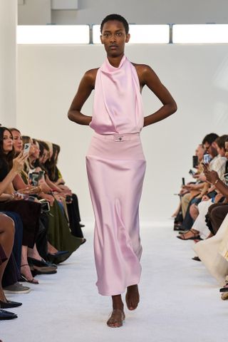 Brandon Maxwell Spring 25 show pale pink halter dress look 39