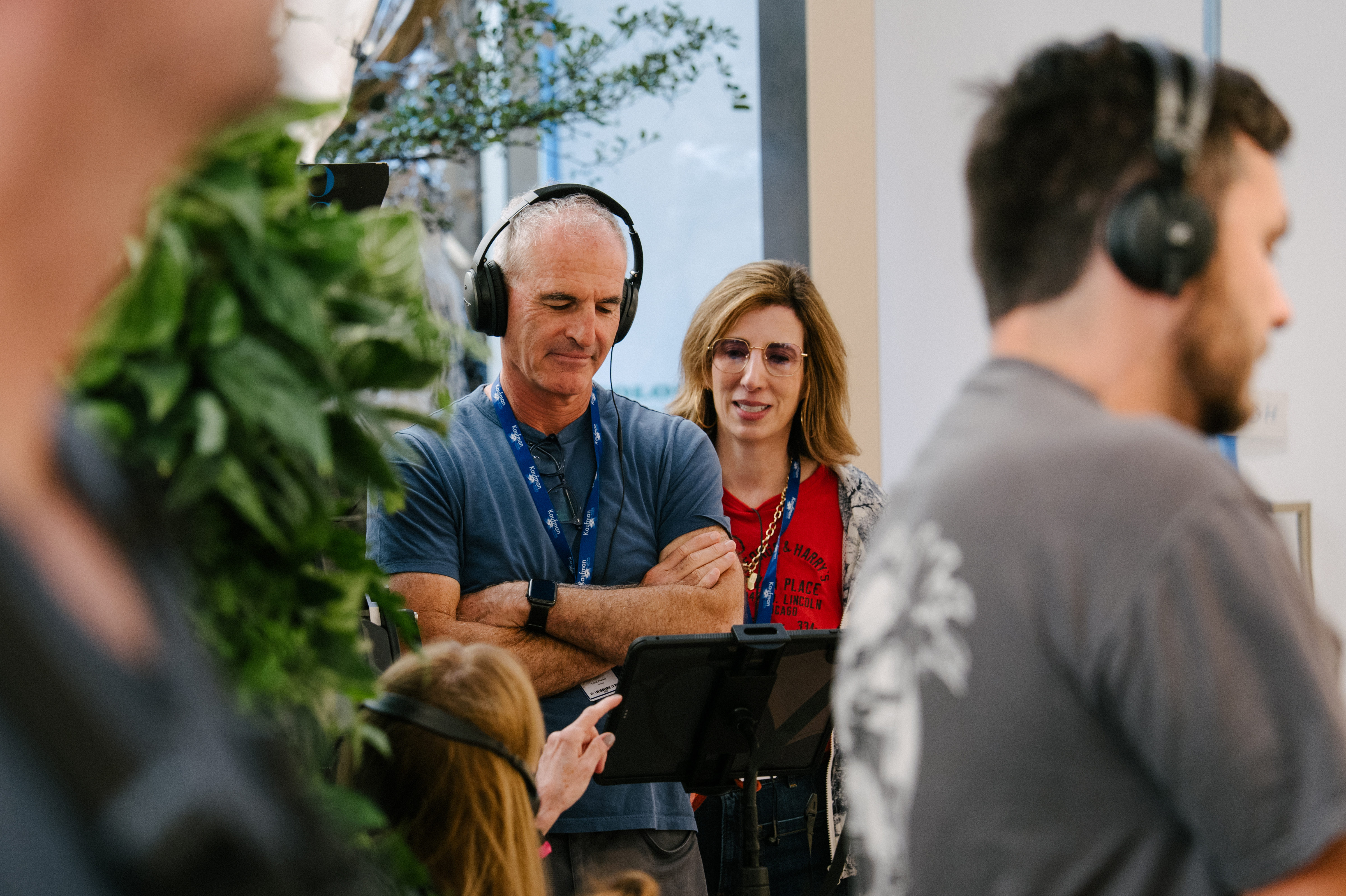 David Frankel and Aline Brosh McKenna on the set of THE DEVIL WEARS PRADA 2 standing behind the monitor
