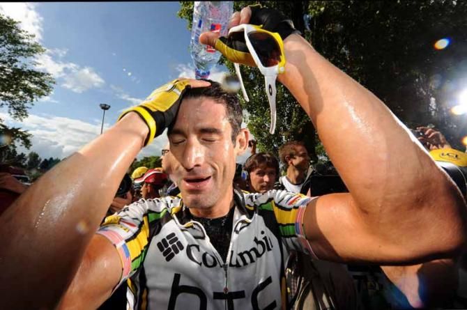 George Hincapie (HTC) missed out on the yellow jersey at the Tour after Garmin chased him down