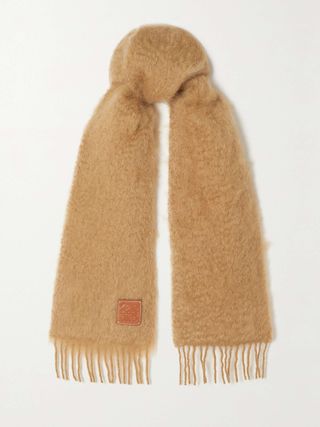 Appliquéd Fringed Mohair-Blend Scarf