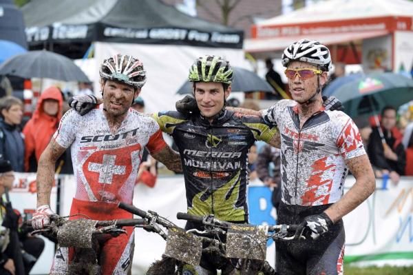 The top three in the men's race: Florian Vogel, Moritz Milatz and Lukas Fl&uuml;ckiger