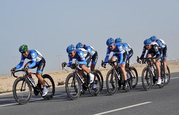 Garmin-Barracude en route to victory in Qatar's team time trial stage.