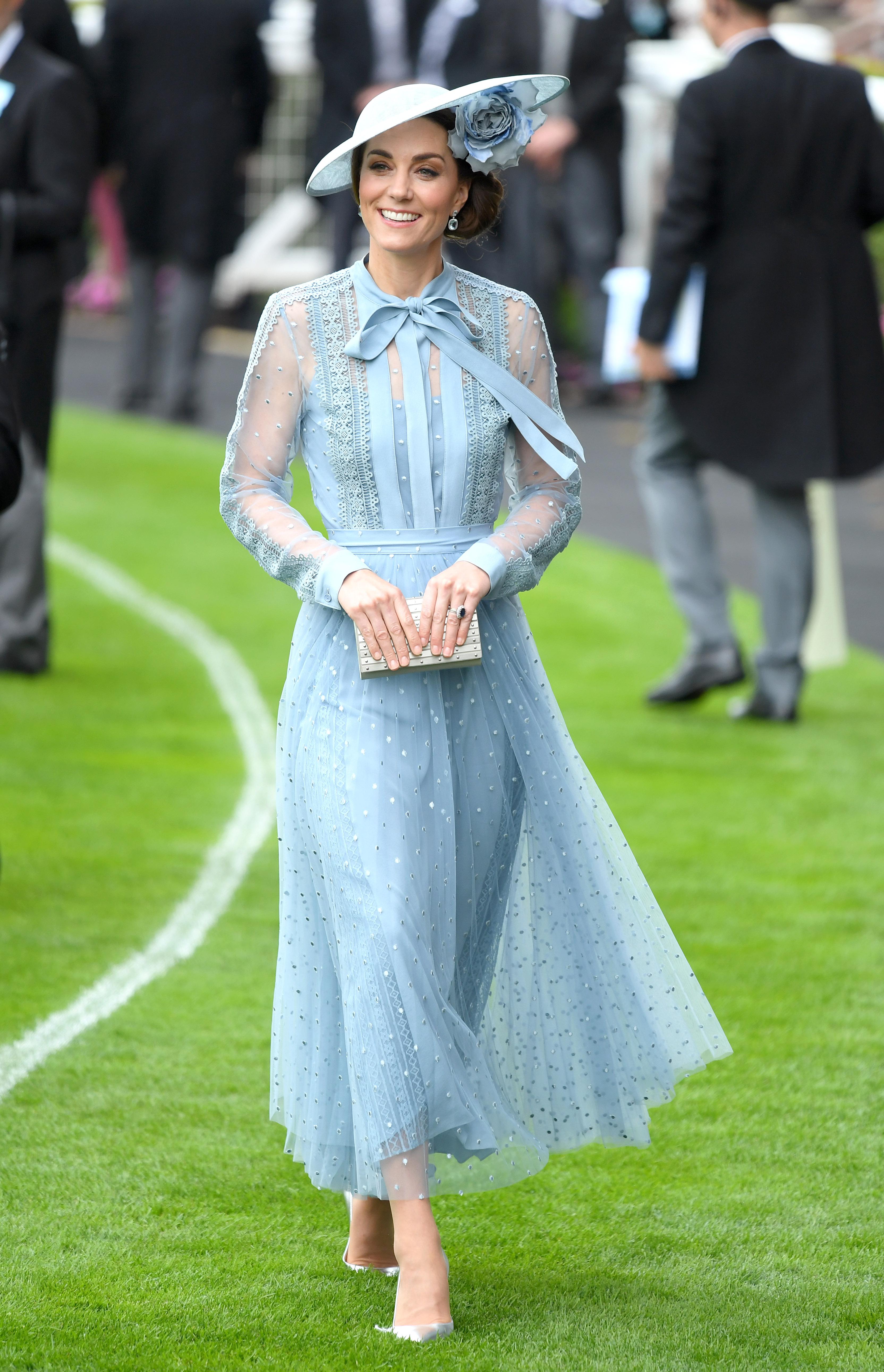 Kate Middleton wearing a blue lace dress at Royal Ascot
