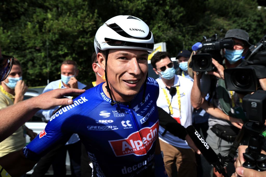 BAYONNE FRANCE JULY 03 Stage winner Jasper Philipsen of Belgium and Team AlpecinDeceuninck reacts after the stage three of the 110th Tour de France 2023 a 1935km stage from AmorebietaEtxano to Bayonne UCIWT on July 03 2023 in Bayonne France Photo by Christophe Petit Tesson PoolGetty Images