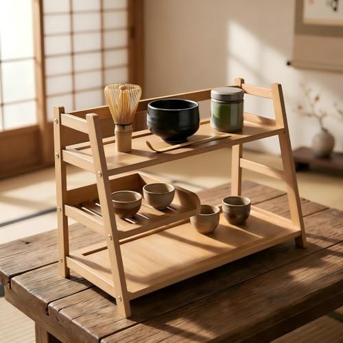 Lnncdsc 3 Tier Bamboo Matcha Station, Coffee Station Organizer Shelf for Kitchen Countertop, Tea Bar - Matcha Powder, Tools &amp;amp; Cup Organizer for Matcha Lovers, Home Baristas.