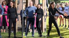 Composite of three pictures of Kate Middleton wearing a lululemon jacket in Northern Ireland in 2021