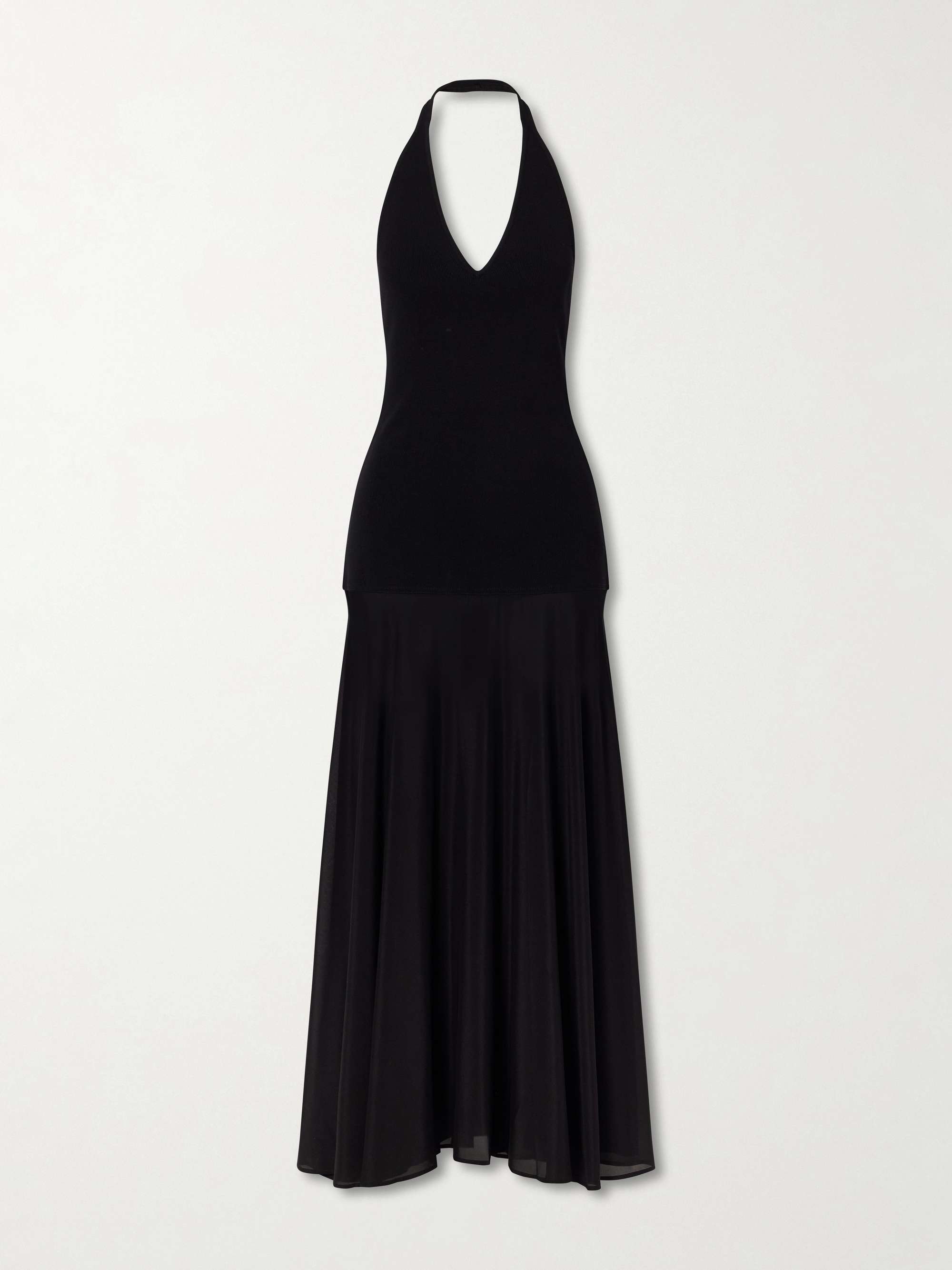Circle Mesh and Crepe Halterneck Maxi Dress