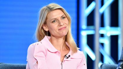 claire danes on a blue background