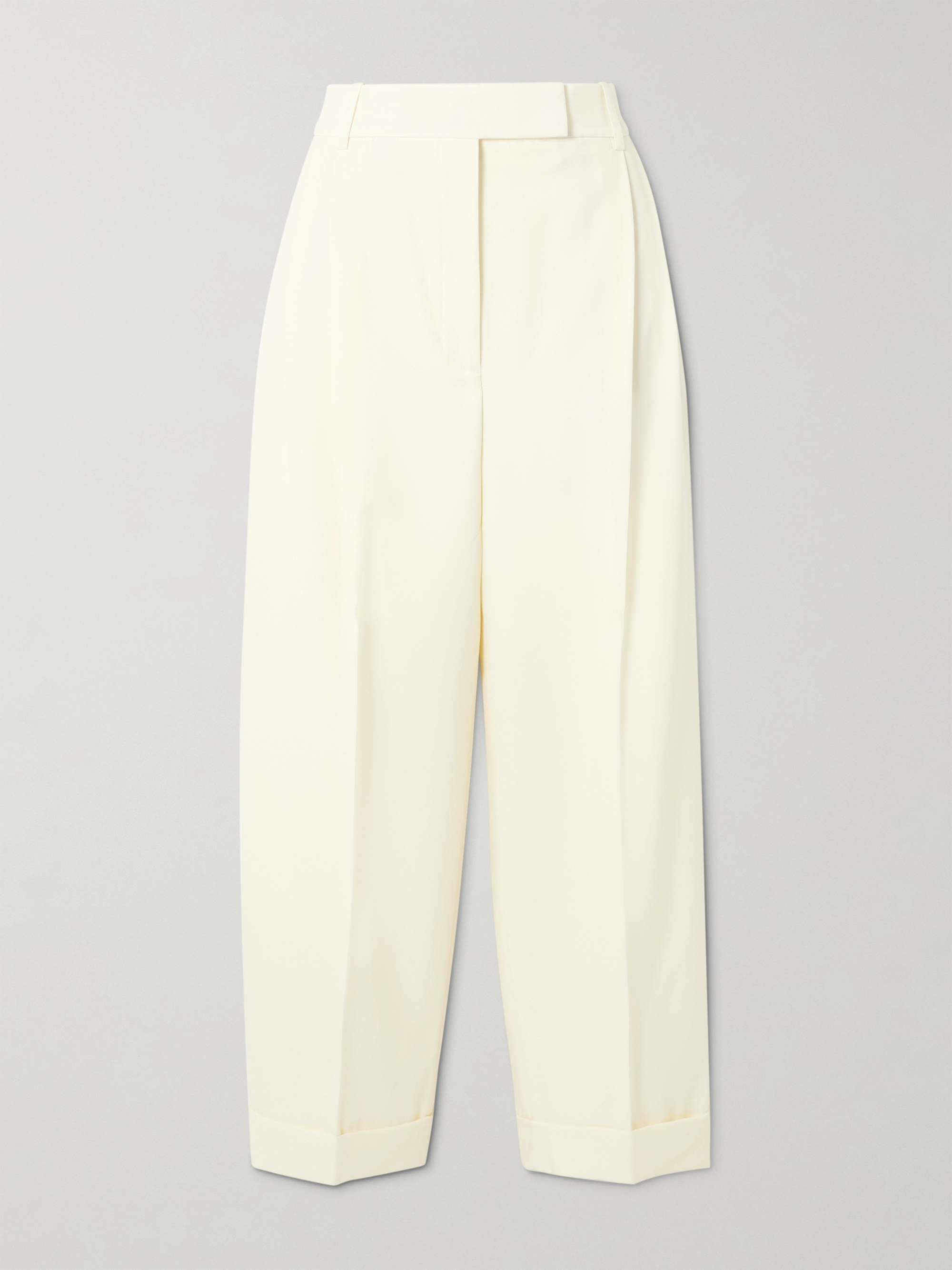 Cropped Pleated Wool Wide-Leg Pants