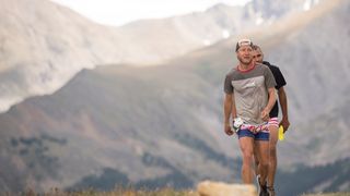 Anthony Kunkel #470 reaches the top of Hope Pass after the turnaround during the Leadville 100 trail run