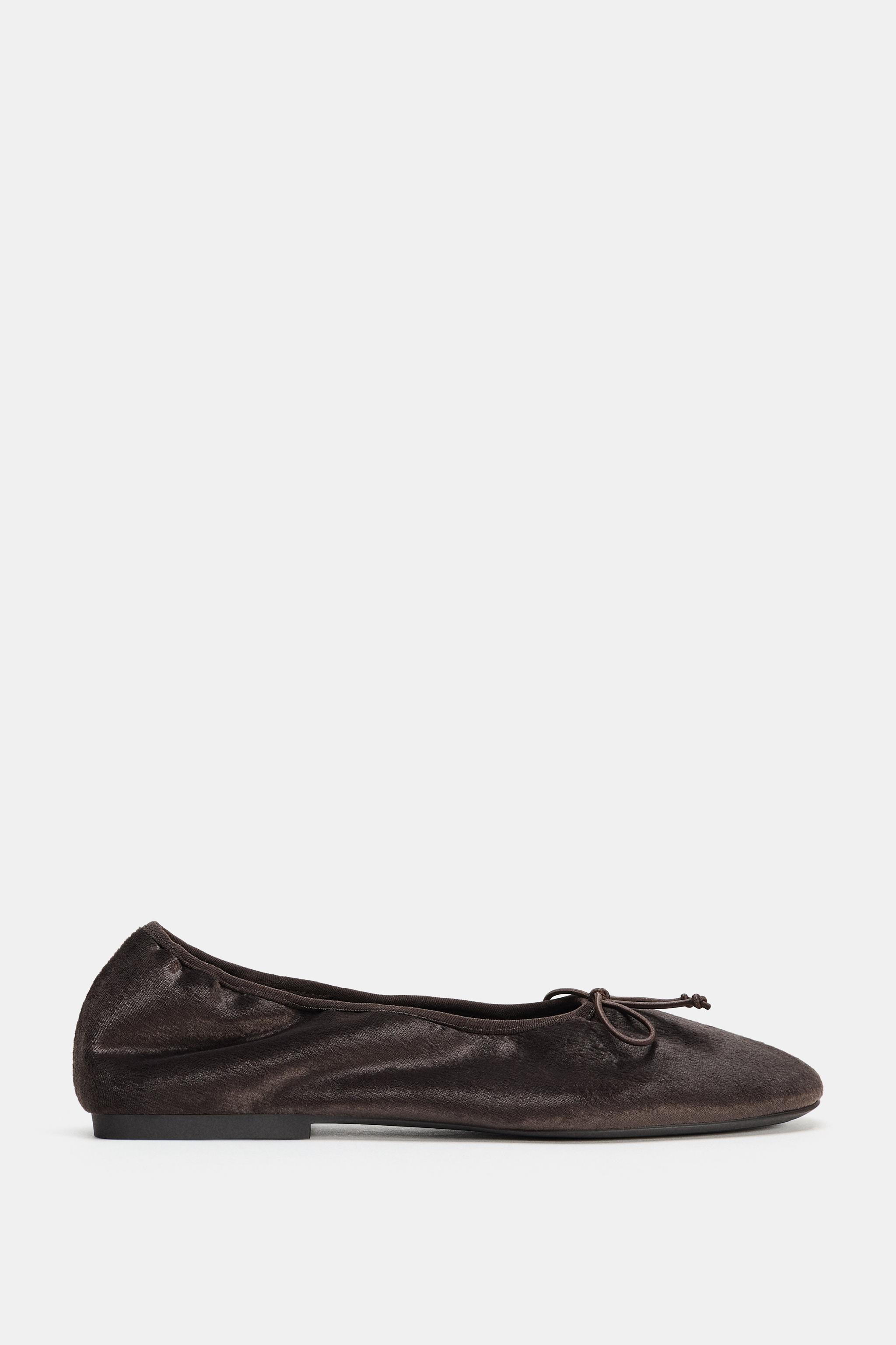 Velvet Effect Ballet Flats With Bow