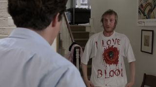 Spike showing off his "I Love Blood" t-shirt in Notting Hill