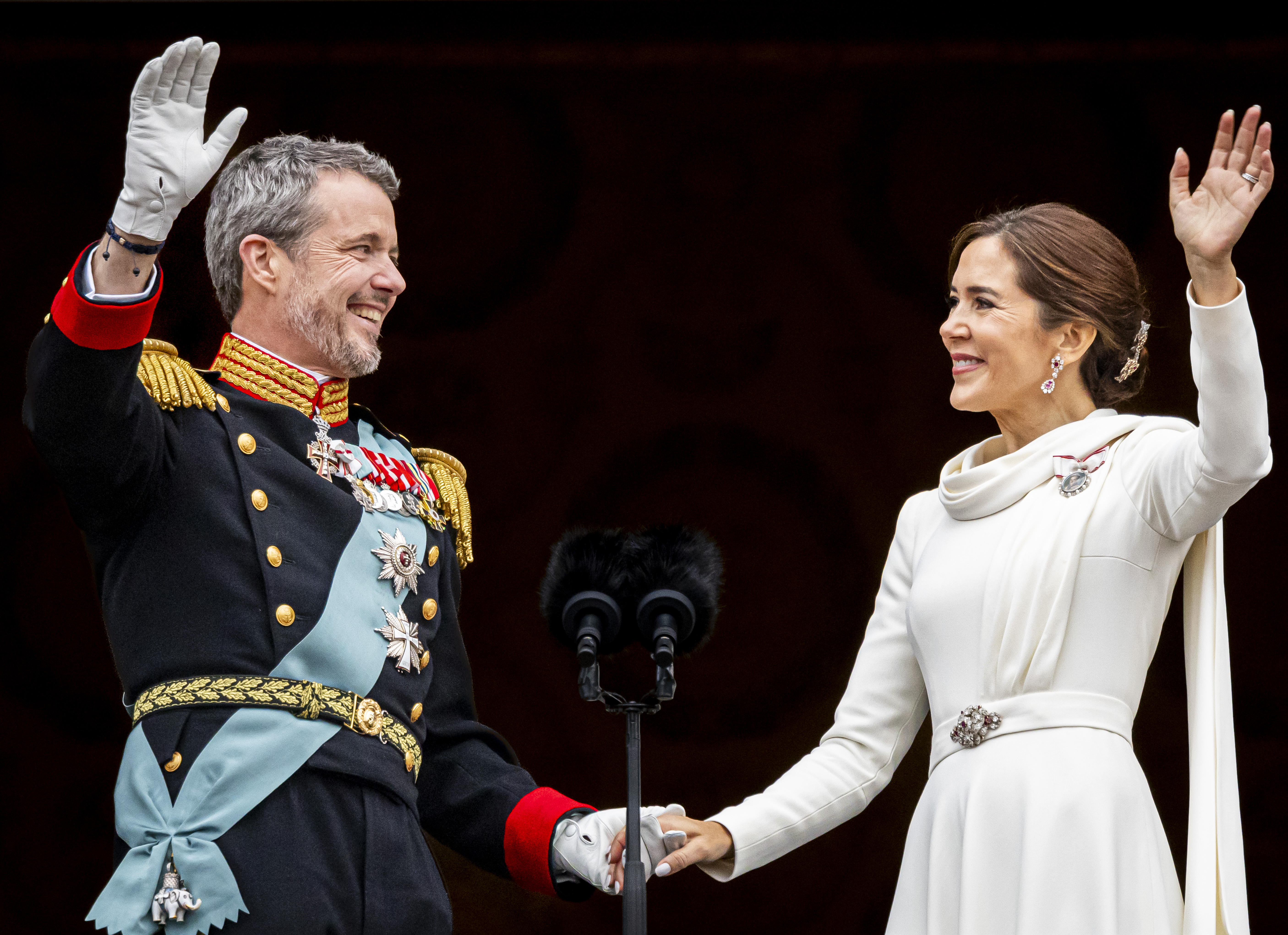 COPENHAGEN, DENMARK - JANUARY 14: King Frederik X of Denmark and Queen Mary of Denmark at the proclamation of HM King Frederik X and HM Queen Mary of Denmark on January 14, 2024 in Copenhagen, Denmark. Her Majesty Queen Margrethe II steps down as Queen of Denmark and and entrusts the Danish throne to His Royal Highness The Crown Prince, who becomes His Majesty King Frederik X and Head of State of Denmark. (Photo by Patrick van Katwijk/Getty Images)