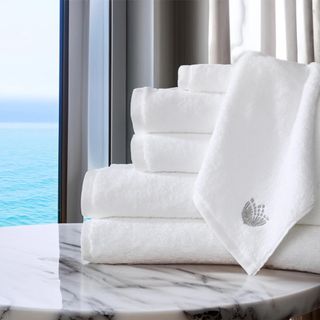 Egyptian Cotton Bath Towels on a counter.