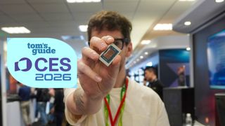 AMD chip held in hand with Tom's Guide CES 2026 badge