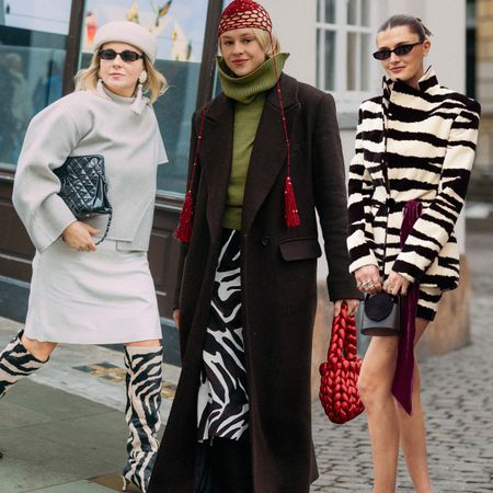 Zebra print trend street style collage