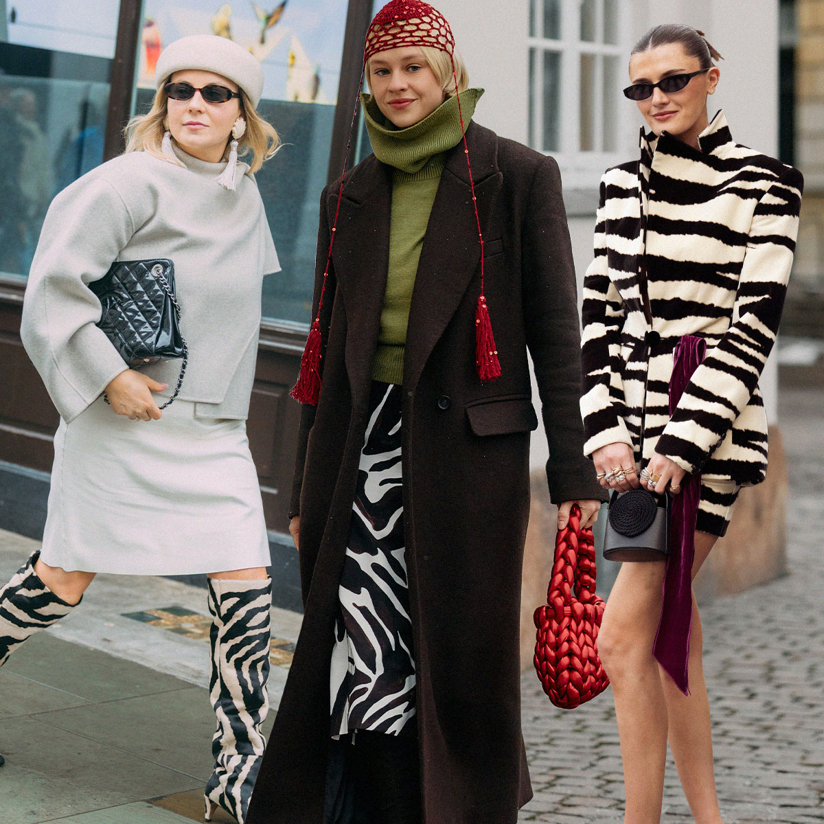 Zebra print trend street style collage