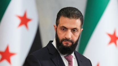 Syrian President Ahmed al-Sharaa during a press conference.