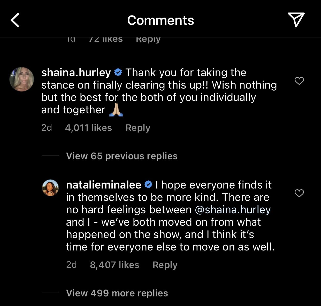 Shayne's Instagram about Natalie and Shaina